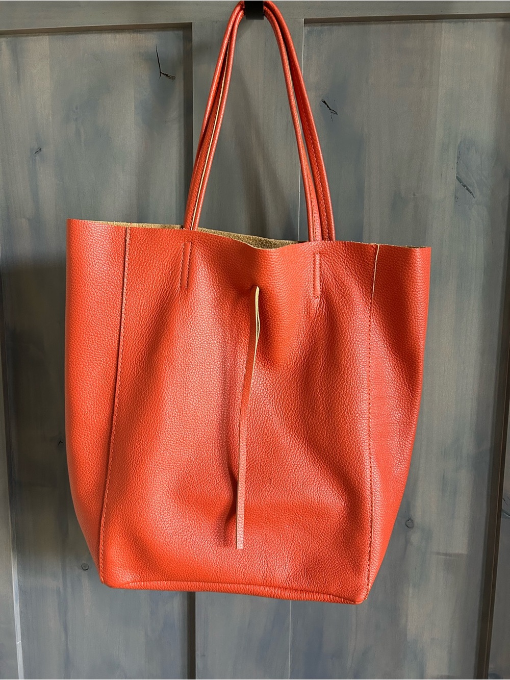 JIJOU CAPRI Orange Pebble Leather Basic Tote Bag - Made in Italy NWOT